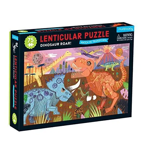 Dinosaur Roar 75 Piece Lenticular Puzzle from Mudpuppy - Exciting and Innovative Jigsaw Puzzle for Kids, 17.75″ x 11″, Watch The Completed Puzzle Transform Before Your Eyes, Ages 5+ cover