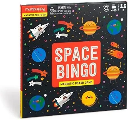 Mudpuppy Space Bingo - Magnetic Bingo Game with Travel Friendly Tri-fold Board for Children Ages 4-10 cover